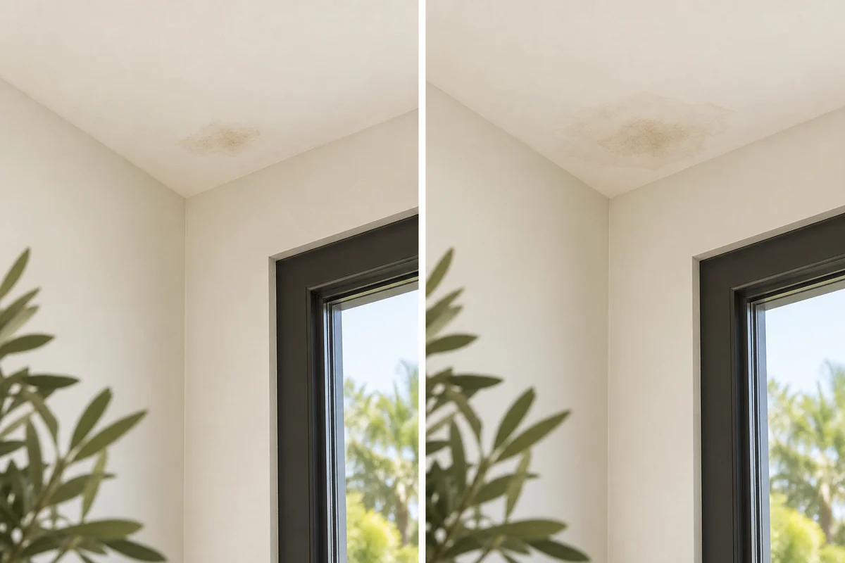 Two illustrative views of the same ceiling mark, showing a change over time