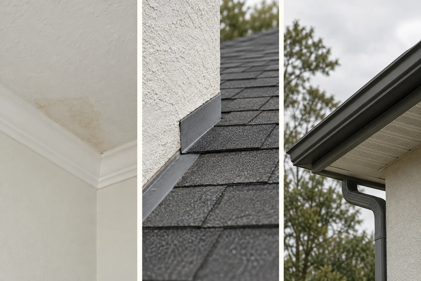 Illustrative contact sheet of a ceiling mark, a roof junction, and an exterior roof edge